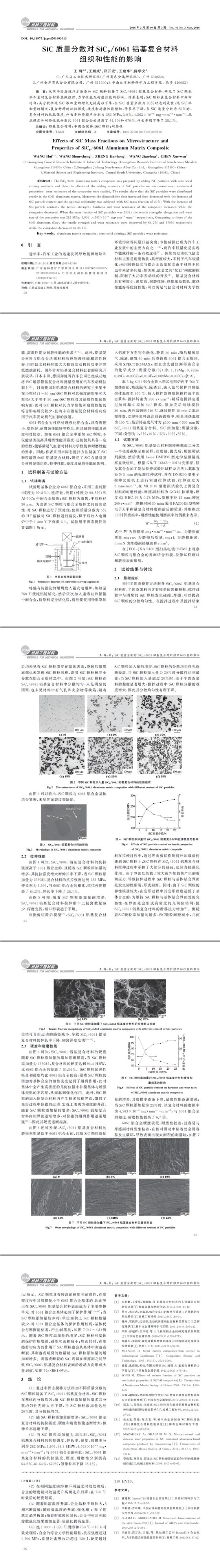 SiC質(zhì)量分數(shù)對SiCp061鋁基復合材料組織和性能的影響
