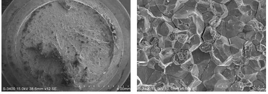 斷面宏觀形貌，裂紋源處斷口微觀形貌