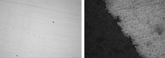 圖16-46 非金屬夾雜物 100&times; 圖16-47 拉絲線材表面裂紋及凹坑 100&times;