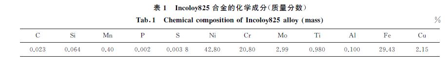 表１ Incoloy８２５合金的化學成分(質量分數(shù))